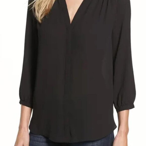 NYDJ black V-neck blouse, 3/4 sleeves - Picture 1 of 3